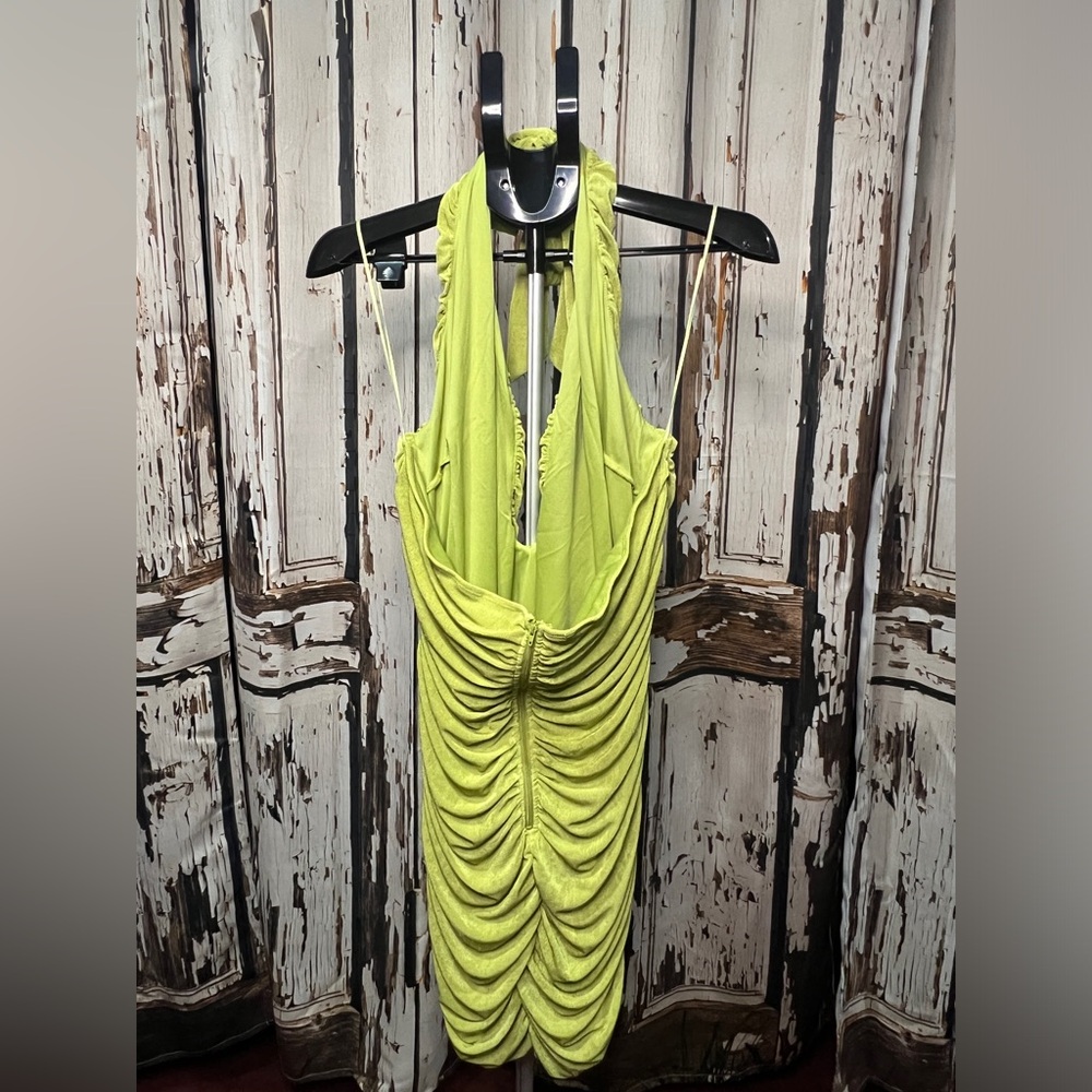 Festival Lime Green Ruched Dress - Picture 5 of 7